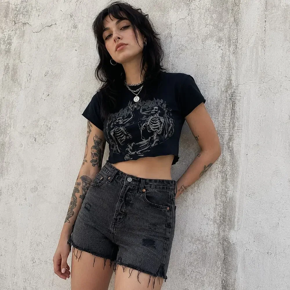Old Navy O.G. Straight Shorts Size 4 Black Distressed High Rise Grunge Festival